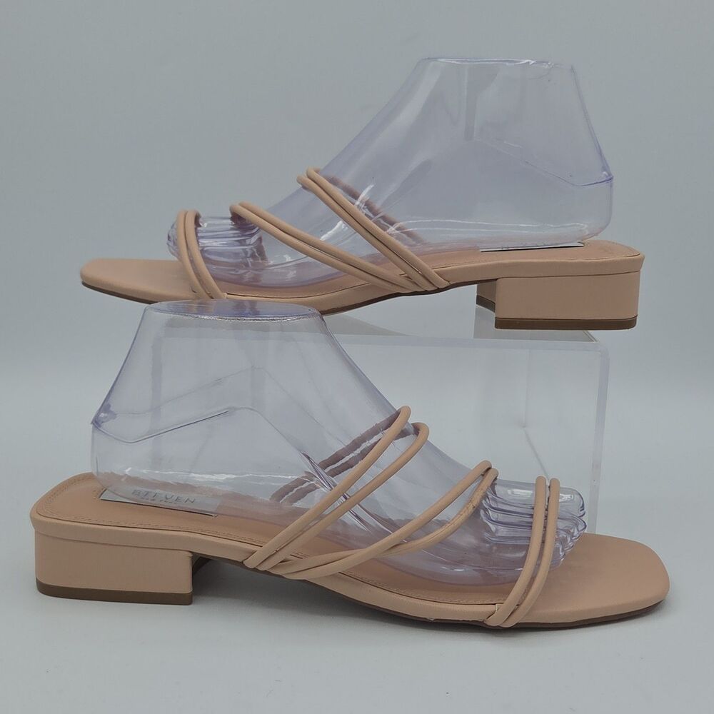 Steven New York Womens Size 10 Nude Beige Strappy Low Block Heel Slide Sandals